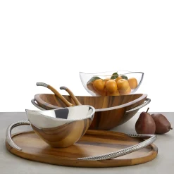 Braid Glass Salad Bowl W/ Servers*Nambé New